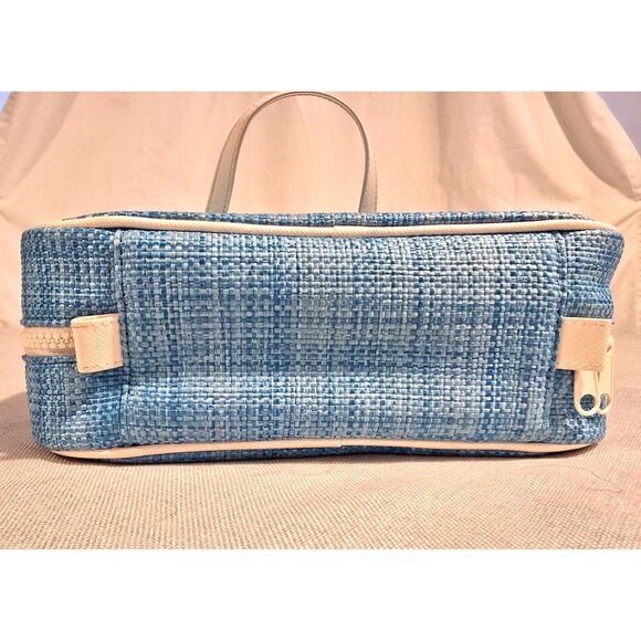 Stephanie Johnson ML Traveler Blue Woven Travel Makeup Bag with White Handles - Picture 6 of 6
